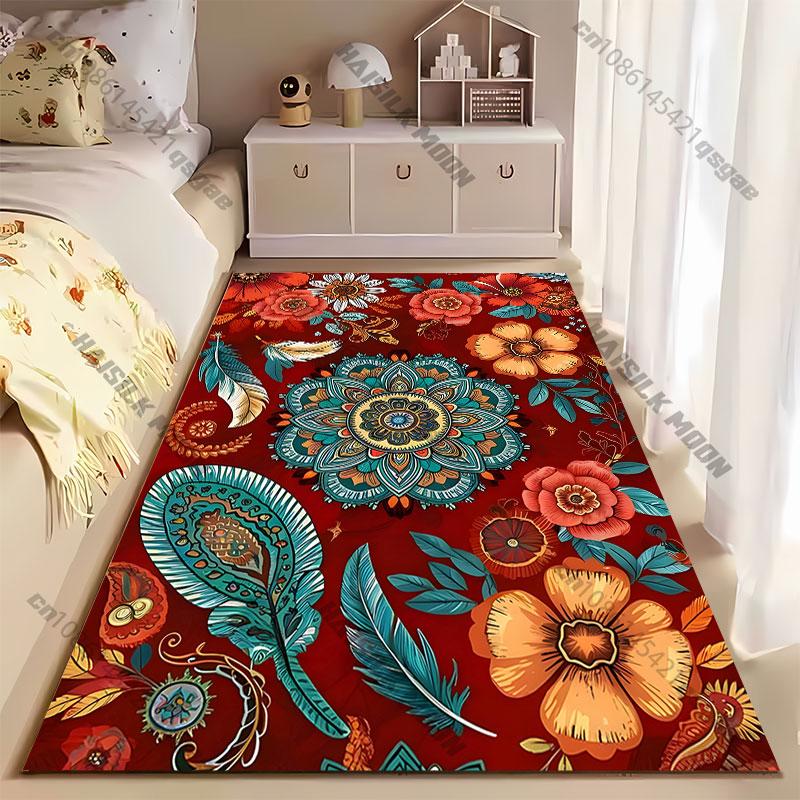 Vibrant Floral and Mandala Design Carpet Yoga Living Room Room Decor Children's Crawling Mat Doormat Area Rug Games Mat