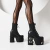 2025 Sohle Metallgürtelschnalle Punk Trendige Damen Stiefeletten Superhoher Dicker Absatz Dicke Sohle Plüsch Warmes Innenfutter Show Kurze Stiefel
