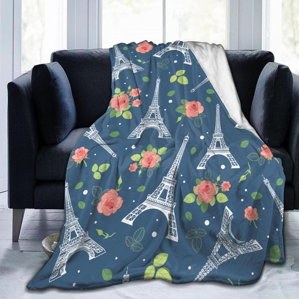 Paris Eiffel Tower Throw Blanket Ultra Soft Warm All Season Decorative Flannel Blankets for Bed Chair Car Sofa Couch Bedroom