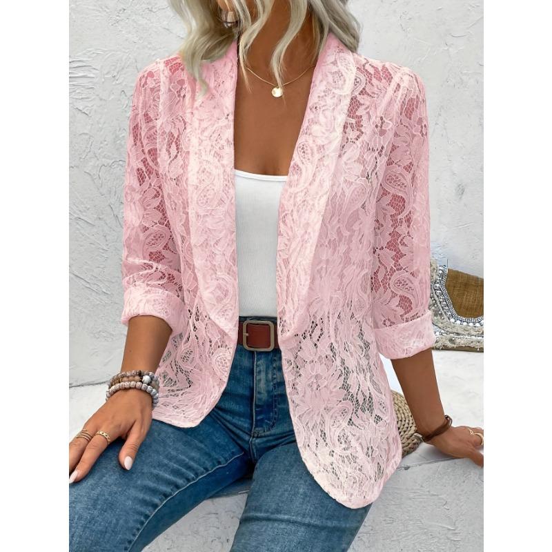 Lace Shirt Spring Summer Womens Versatile Solid Color Jacket Coats Long Sleeve Simple Hollow Design Fashion Versatile