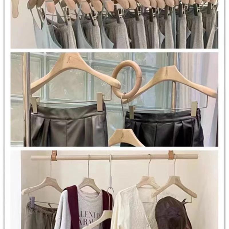 Korean Style Fashion Wooden Hanger Shops Integrated 2-in-1 Set for Men's Lady Clothes Support Rack Pants Underware Clip Storage