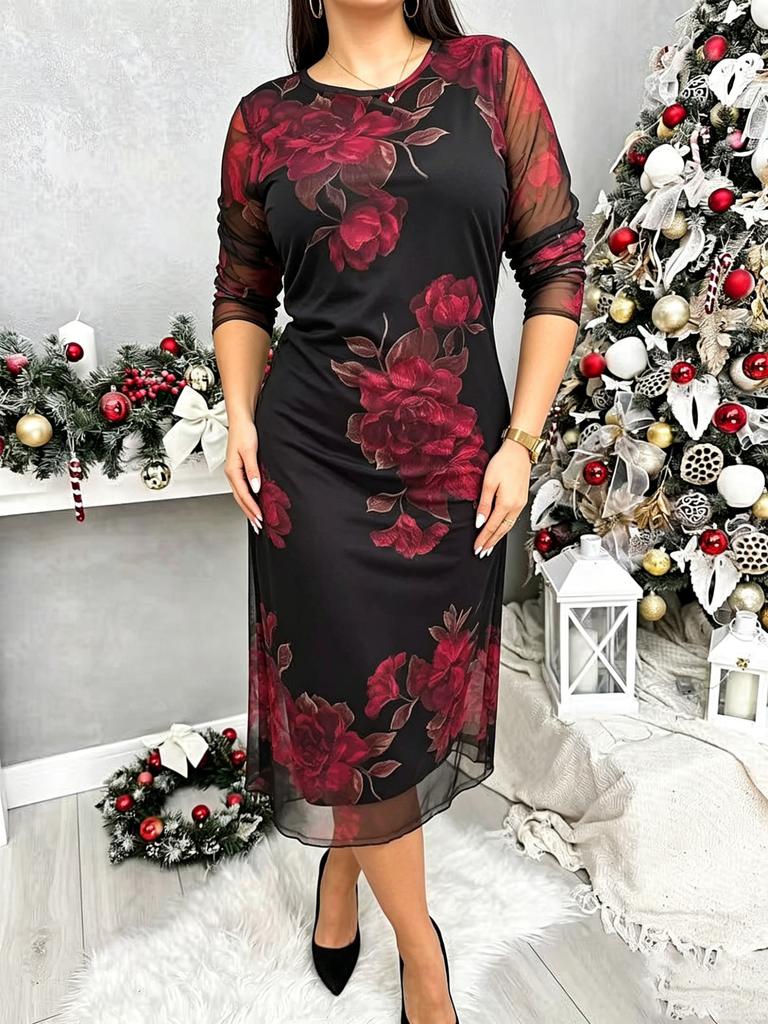 IHUASU Women's Fashion Casual O-Neck Long Sleeve Casual Dresses