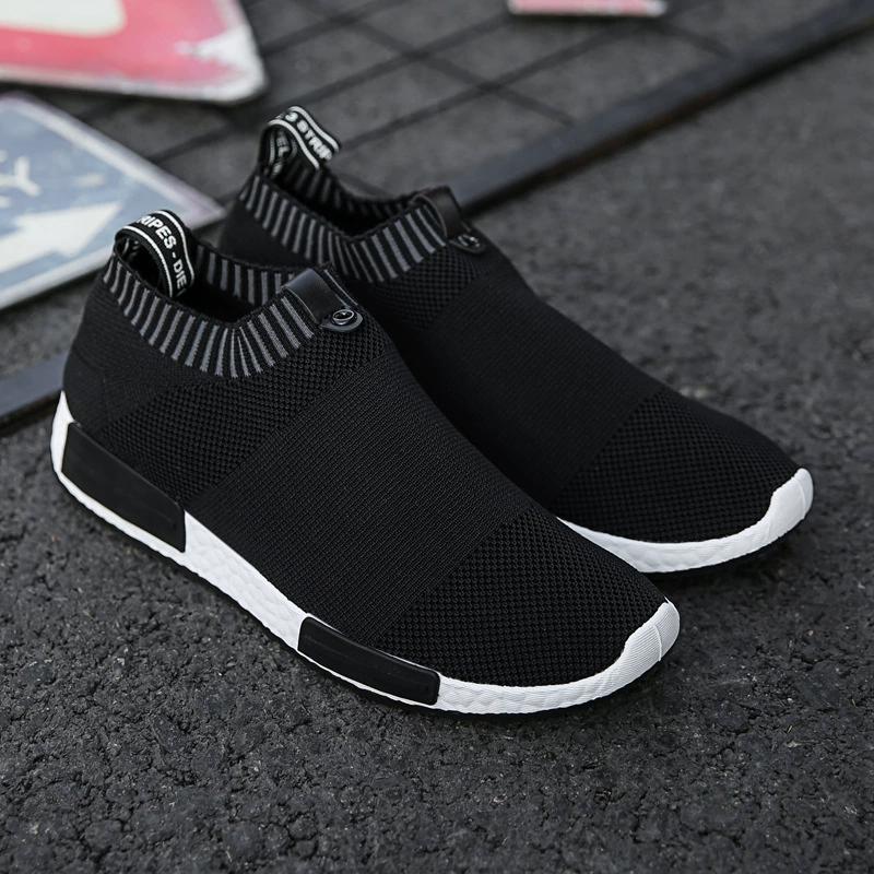 Summer Men's Mesh Surface Flat Casuals Low Top Solid Color Breathable Knit Sneakers Rubber Soft Sole Slip on Shoes Tênis Casuais