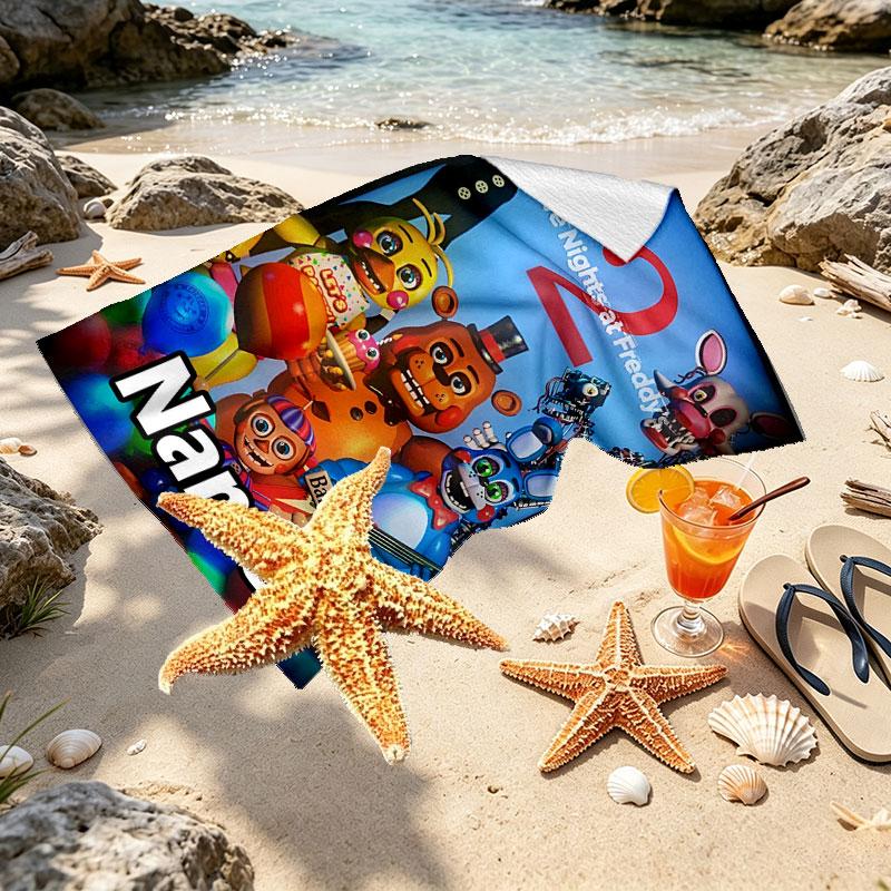 Personalisierter Strandtuch mit individuellem Namen für Five Nights at Freddy's, für Reise Camping Strandparty Heimdekoration, Geburtstagsgeschenk für Familie & Freunde