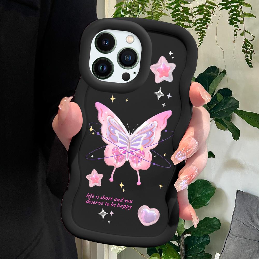 

Мягкий чехол для телефона Dream Butterfly для iPhone 11 12 13 14 15 Pro Max 6 6S 7 8 Plus Xs Wave Edge, противоударный защитный резиновый чехол iPhone 12 Pro Max чёрный