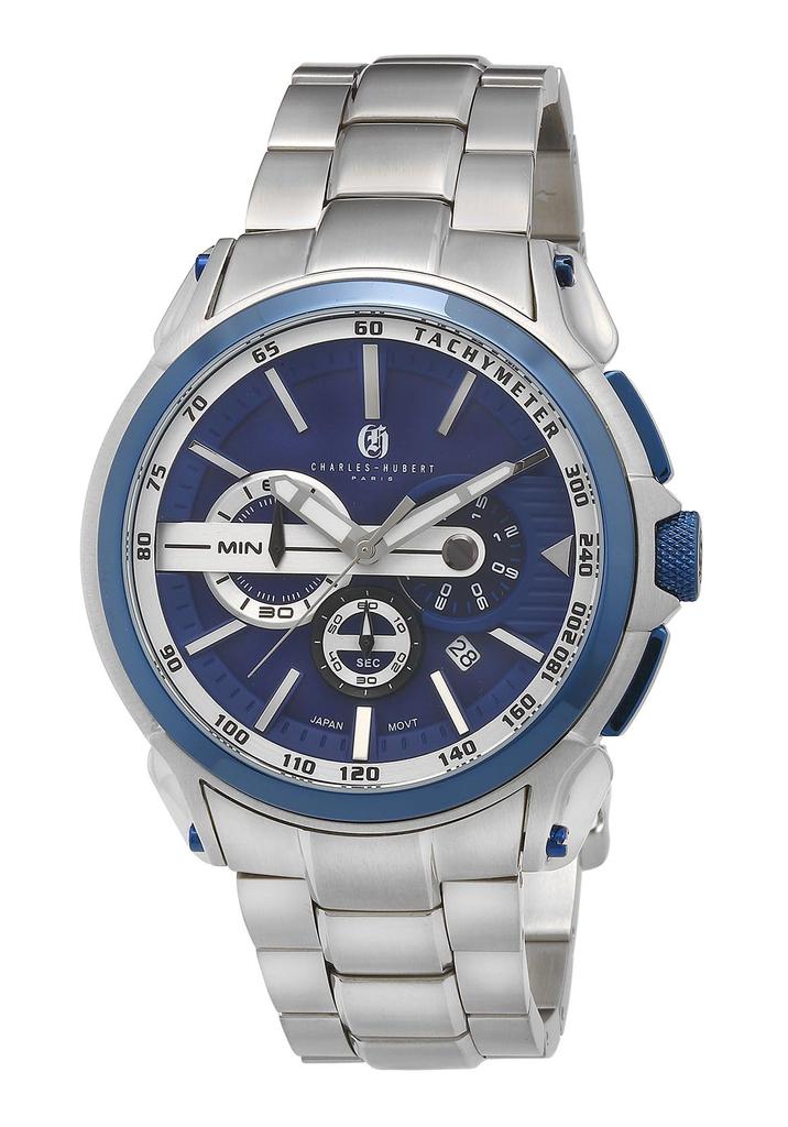 Charles-Hubert Paris Men's Chronograph Date Watch 4009-E, Silver