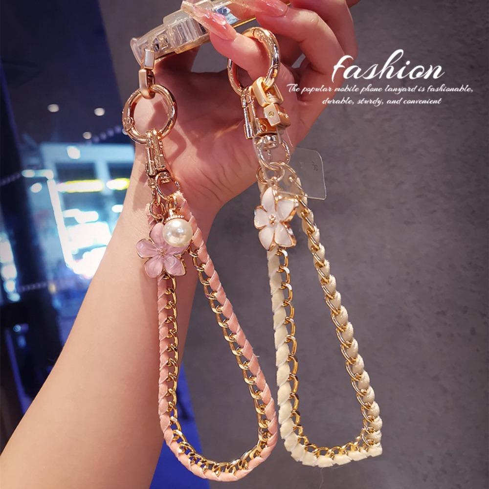 Metal Chain Cell Phone Chain Flower Pendant Mobile Phone Lanyard  Phone Case Accessories