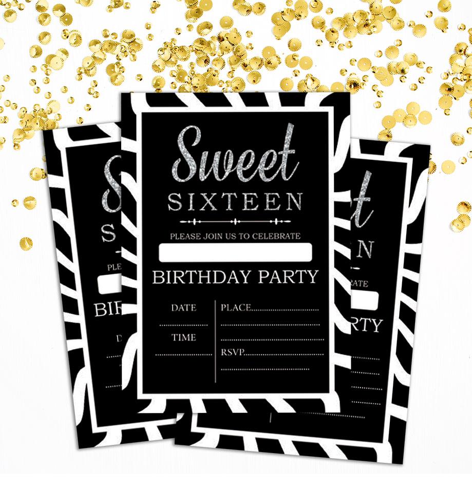 Darling Souvenir Black Birthday Invitation Card Printable Fill or Write In Blank Invites Party Supplies Pack Of 28 5 X 7