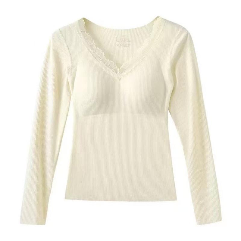 10A Antibacterial Women's Cashmere Silk Underwear Set with Chest Pads - Fleece-Lined, Autumn/Winter, Slimming Base Layer