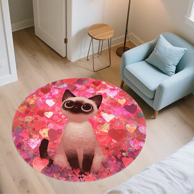 Pink Siamese Cat pattern round rug,Carpet Rug for Living Room Bedroom  Playroom ,Non-slip Floor Mat,Holiday Gifts and Birthday Gifts.