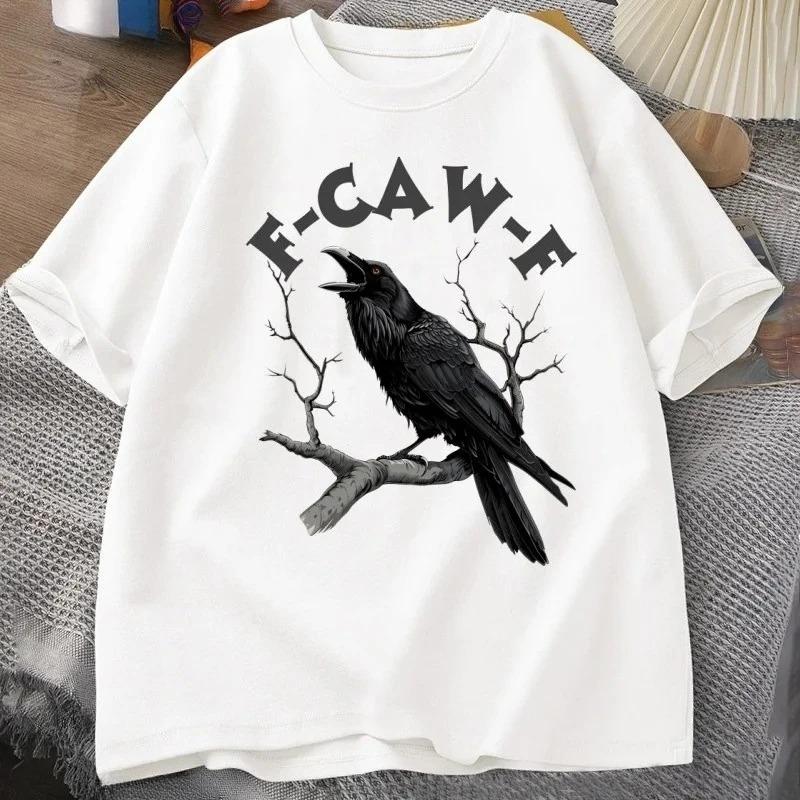 F Caw Funny Crow Tshirt Women Humor Unhinged Animal T Shirt Loose Vintage Graphic T Shirts Comfortable Women Clothes Y2K Top S