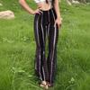 Women's Flared Pants with Paisley and Stripe Pattern, High Waist Bell Bottom Trousers
