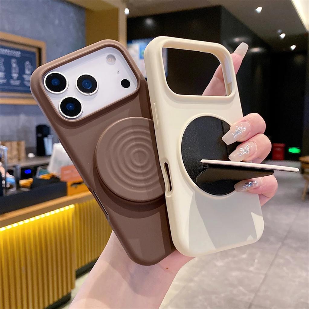 Matte Water Ripple Bracket Solid Phone Case for IPhone 17 Air 16 15 14 Pro Max 13 Holder Shockproof Silicone Protective Cover