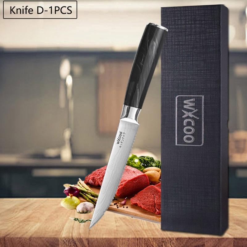 WXCOO Professional Kitchen Knives Household Meat Cleaver Serrated Steak Knives Japanese Santoku Fish Fillet Knife with Box