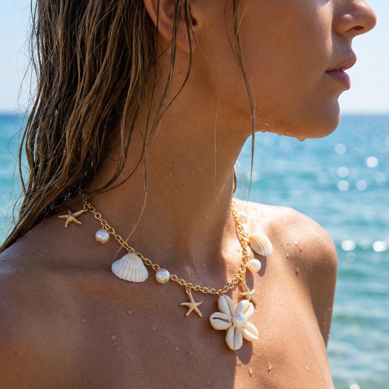 Bohemia Gold Plated Double Layer Shell Necklace For Women Starfish Conch Scallop Pendant Choker Summer Beach Jewelry Accessories