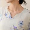 Johnature Women Vintage V-Neck Dresses Print Floral Half Sleeve Summer Chinese Style A-Line Dress