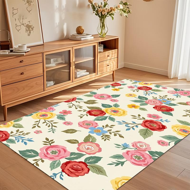 Watercolor Floral Butterfly Area Rug Non Slip Soft Floor Carpet for Living Room Bedroom Nursery Entryway Spring Decor Rug