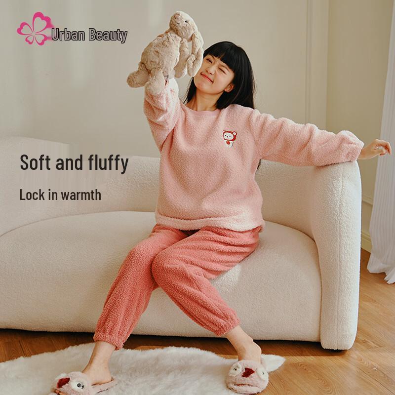 Женский плюшевый теплый комплект пижамы с длинным рукавом Urban Lady XL