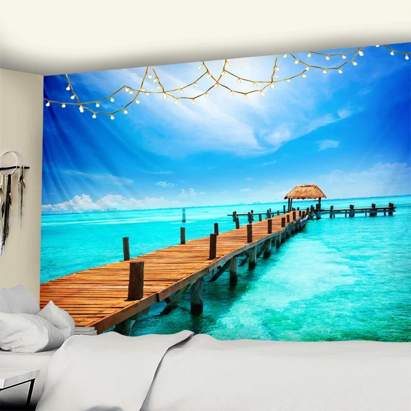Beach Coconut Tree Tapestry Wall Hanging Bohemian Psychedelic Tapiz Mandala Natural Landscape Home Decor