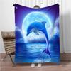 Dolphins Under The Moonlight Flannel Blanket Soft Warm Throw Blanket Lunch Break Blanket For Couch Sofa Office Bed Camping Trave