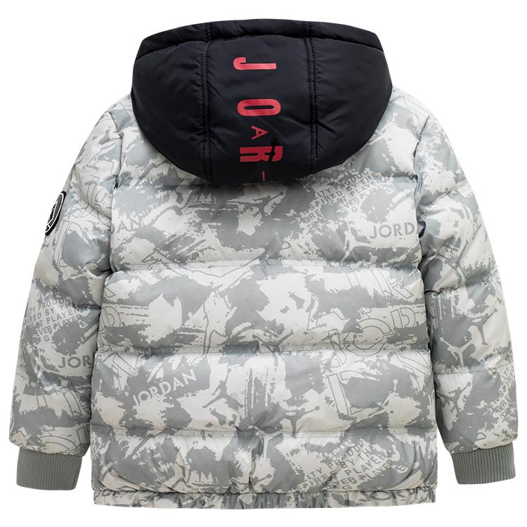 Jordan Full Print Logo Zip Up Warm Short Hooded Down Jacket Kids Jackets Phantom-Gray JD2242006GS-003