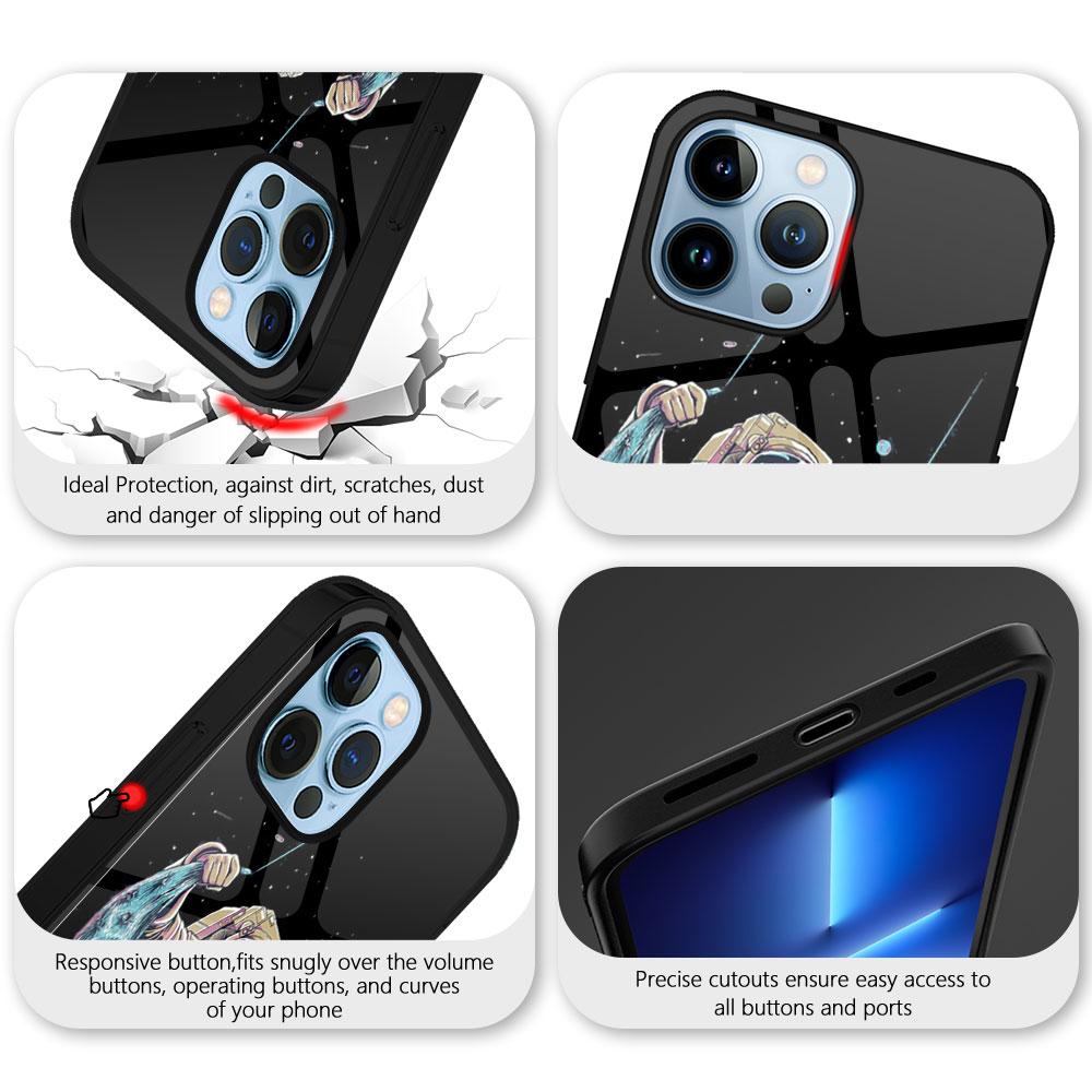 Cartoon Cute Astronaut Case For Iphone 14 13 12 11 Pro Max Mini Xs Xr X 7 8 6s Plus Se 2022 Glass Cover Protection Shell Fundas