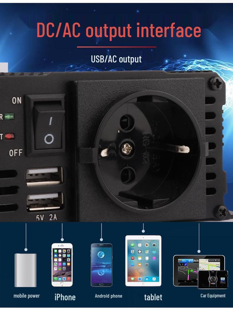 CARMAER 500W/2000W Modified Sine Wave Car Inverter, 12V/24V To 220V, 60HZ, European Standard