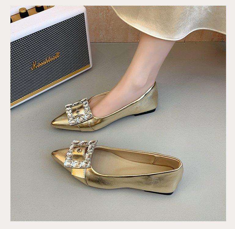 2025 European and American new fashion versatile square buckle rhinestone light mouth pointed head silver sandals bag head flat sole shoes women