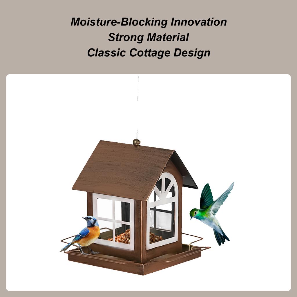 Metal Bird Feeder Outdoor Suspended Heavy-duty House Shape Feeding Station Large Capacity Weatherproof Outdoor Bird Feeders