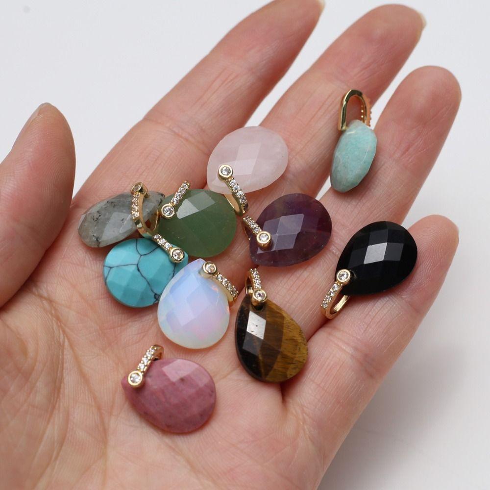 2PCS Faceted Design Gemstone Pendant Diamond Cut Faceted Crystal Pendant For Earring Craft