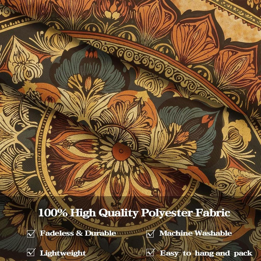 Bohemian Mandala Tapestry, Intricate Floral Design In Warm Orange & Brown Hues, Wall Art for Cozy & Eclectic Rooms