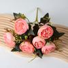 6 Heads Artificial Rose Flower Faux Silk Rose Bouquets with Leaf for Wedding Home Office Indoor Outdoor Decor