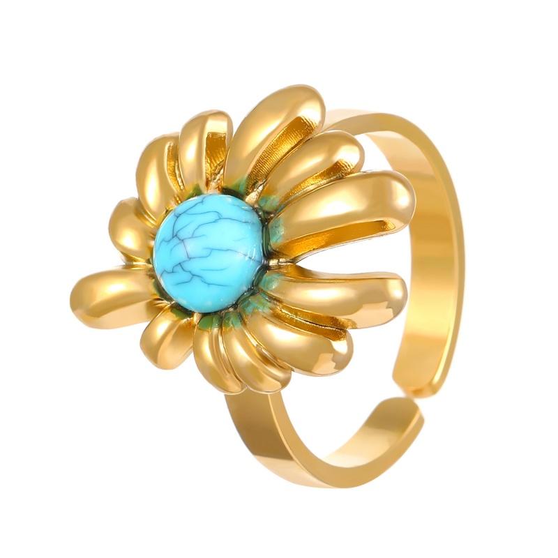 Stainless Steel Green Natural Stone Rings for Women Men Vintage Trend Punk Jewelry Gold Color Opening Ring Waterproof Gift New