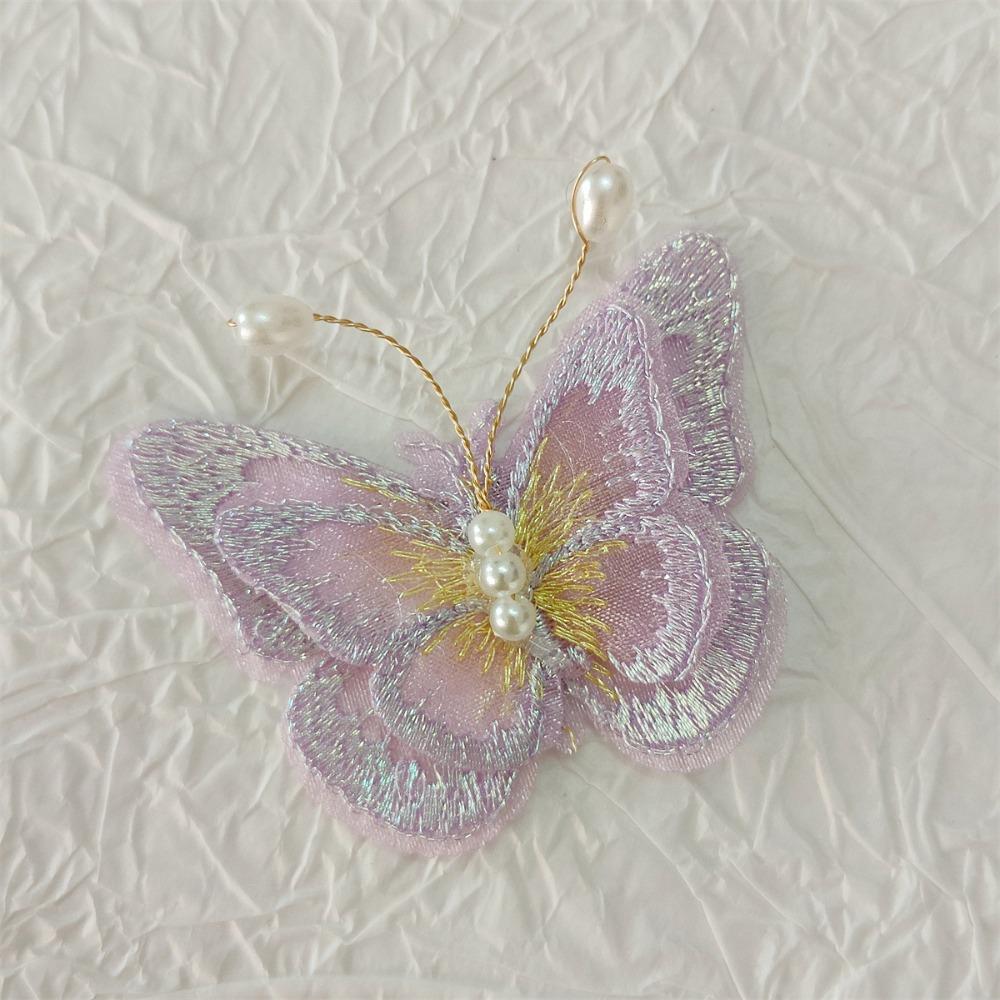 10Pcs 3D Mesh Pearl Butterfly Appliques Double-layer Chinese Style Butterfly Embroidered Patches Cloth