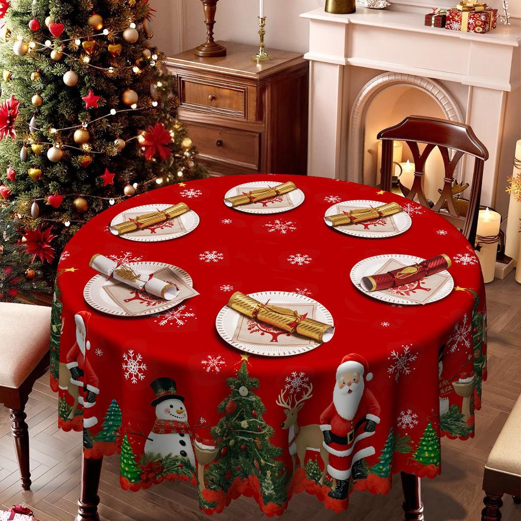 Christmas Themed Table Cloth, Santa Reindeer Snowman, Christmas Tree Waterproof Tablecloth Household Party Decoration Cloth
