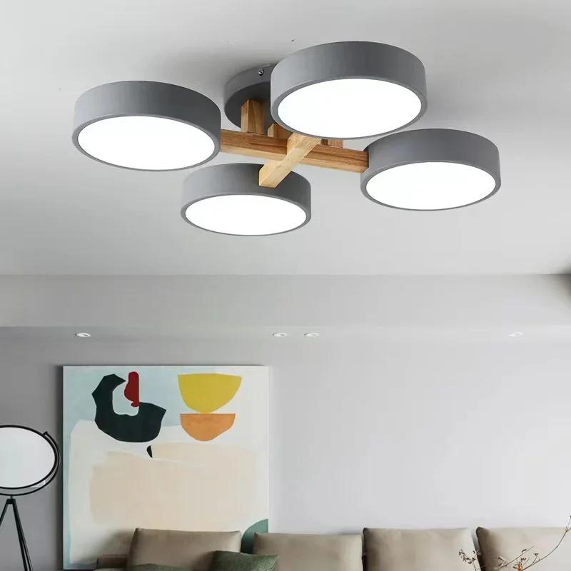Nordic Wooden Ceiling Lights Indoor LED Macaron Color Decor Chandelier  Creative Ceiling Lamp For Parlor Bedroom Study Room Cafe