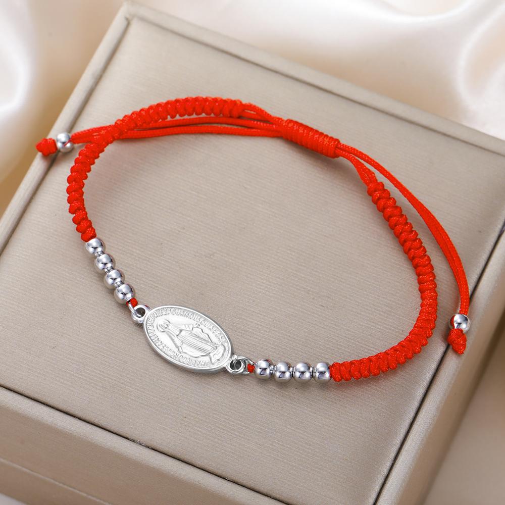 Dawapara Virgin Mary Cross Bracelet Adjustable Jesus Mother Prayer Blessing Bracelet Stainless Steel Religious Jewelry