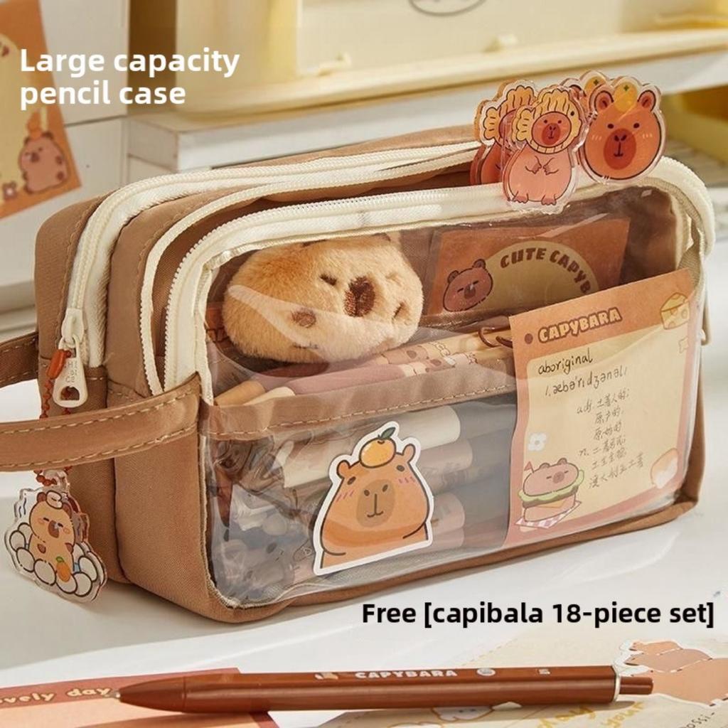 Cute Dolphin Canvas Pen Case Set  - Multi Layer Design, Zipper Closure - School Supplies and Essential for Returning To School