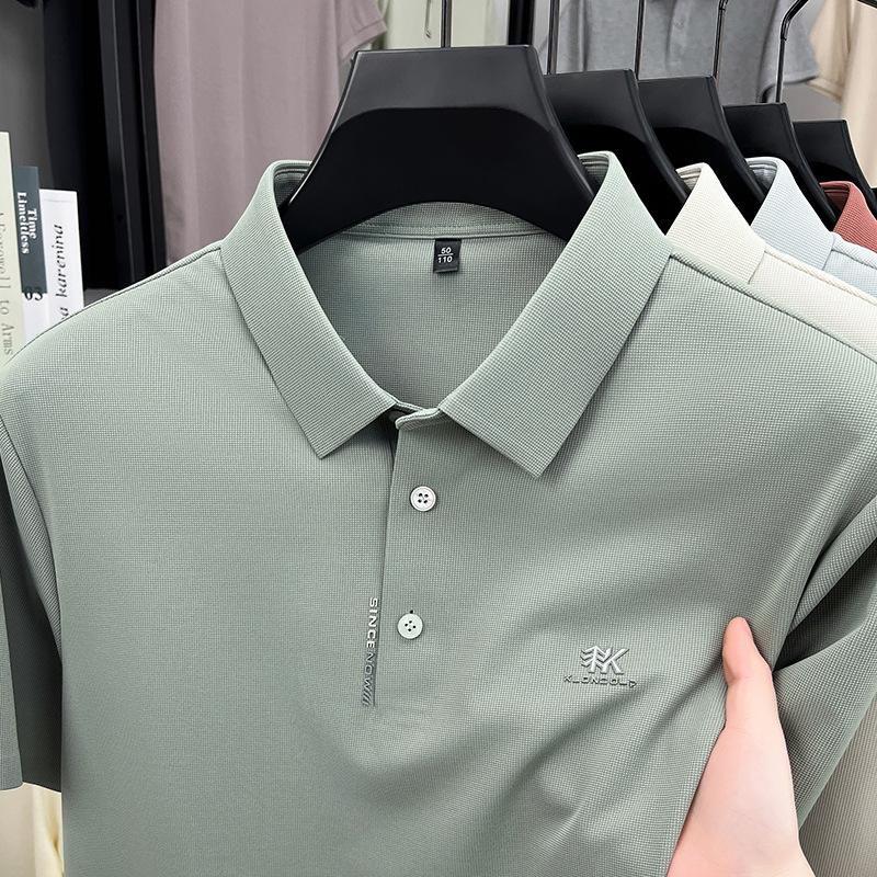 Ice Silk Seamless Short-Sleeved Polo Shirt Men'S Business Casual Breathable Lapel T-Shirt Top