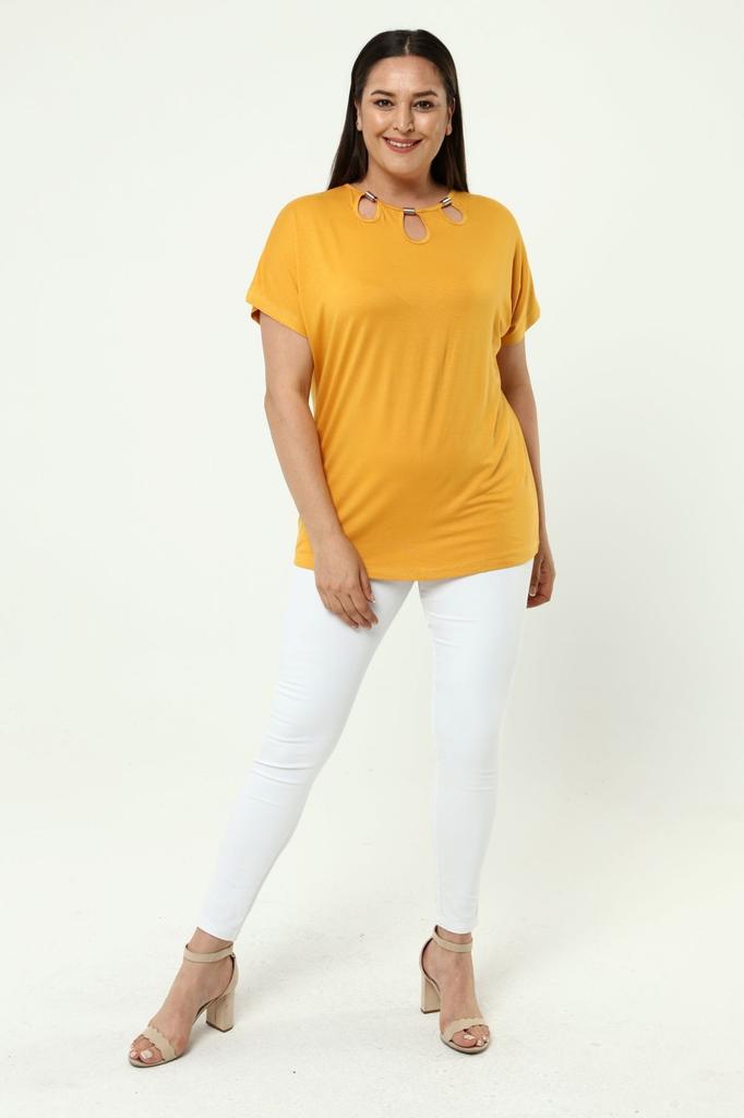 Damenstil Große Größe T-Shirt Übergröße Komfortmodell Stilvoller Kragen Detailliert Baumwolle Kurve Kurze Ärmel Mutter Sommer Abendkleid Tunika T-Shirt