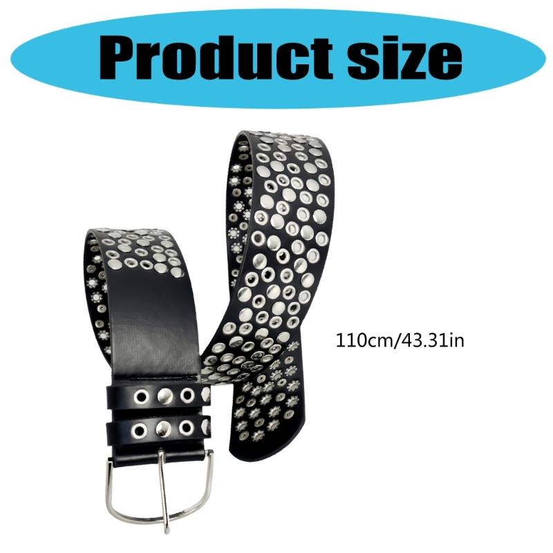 PU Leather Waist Belt with Studded Rivets Adjustable Waist Strap for Casual Outfits Gothic Punk Fashion Accessory