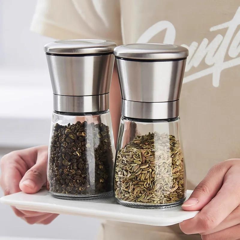 2-in-1 Pepper Grinder Cooking Seasoning Grinding Storage Bottle Stainless Steel Grinding Bottle 2-Layer Adjustable Compartment