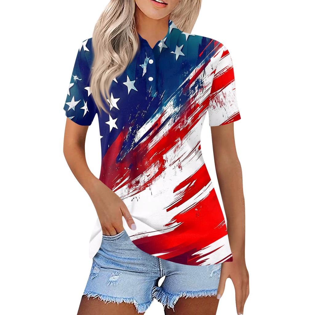 Women's Fashion Casual Lapel Short Sleeve Printed Shirt Women's Button Up Tops