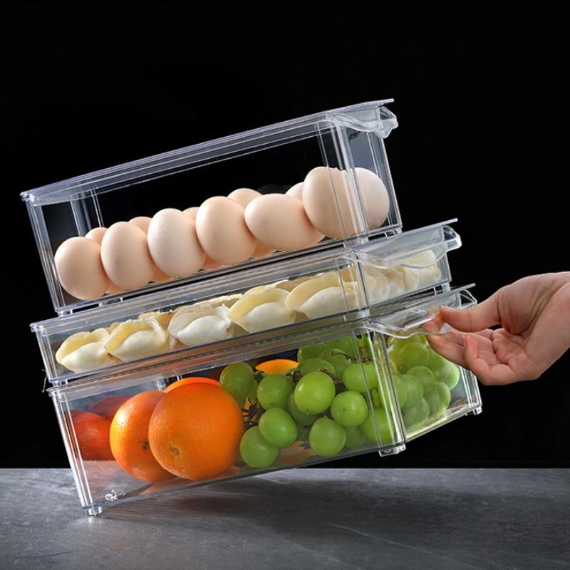 Fridge Organizer Stackable Refrigerator Organizer Bins with Lids Clear Fruit Storage Containers Freezer Pantry Kitchen Organizer