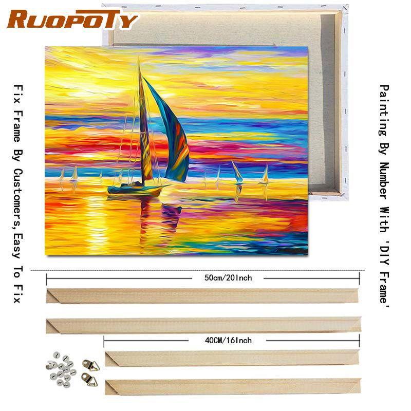RUOPOTY Oil Painting By Numbers Seaside Landscape Wall Art Unique Gift Hand Painted Picture By Numbers Sunset For Living Room