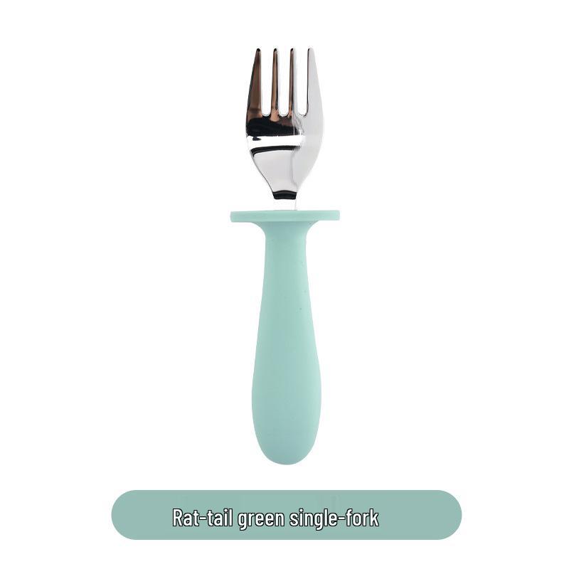 304 Stainless Steel Baby Feeding Set: Long-Handled Silicone Fork & Spoon