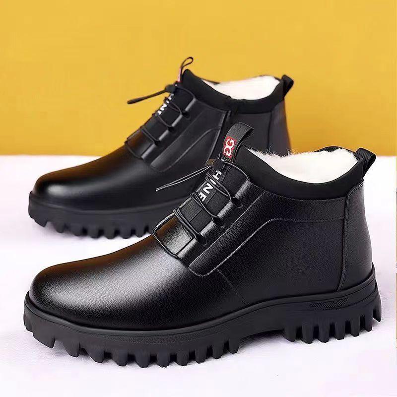 Winter men's cotton shoes piled thickened warm high-top leather shoes comfortable versatile snow boots outdoor trendy casual shoes