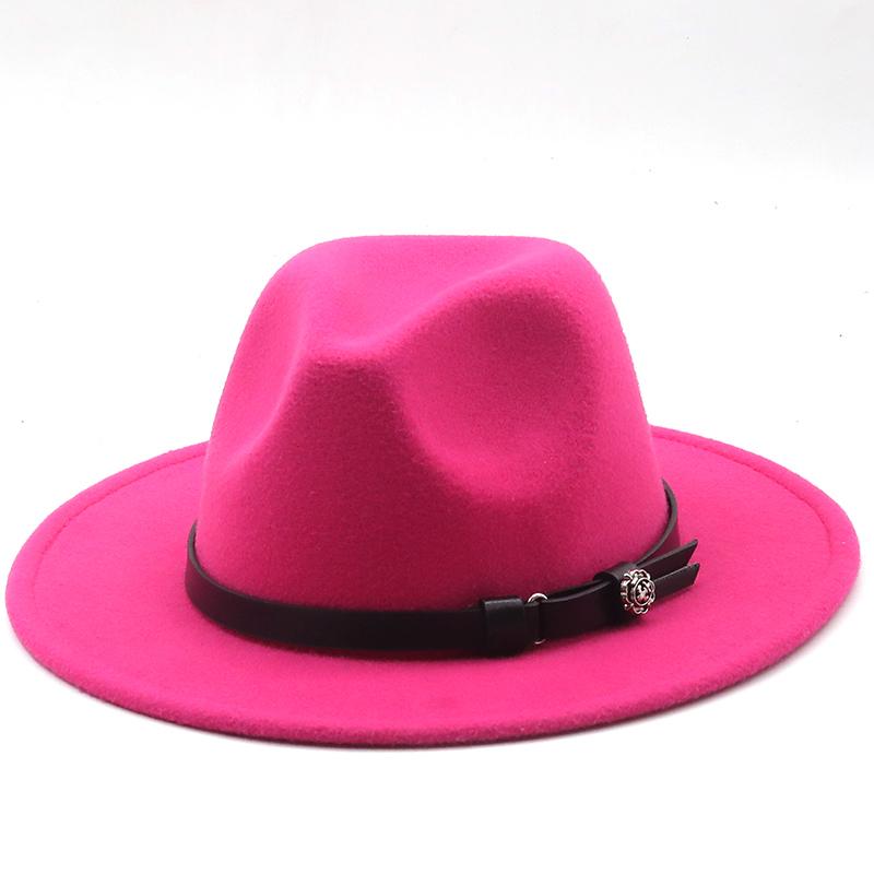 New Women Men Wool Fedora Hat With Leather Ribbon Gentleman Elegant Lady Winter Autumn Wide Brim Jazz Church Panama Sombrero Cap