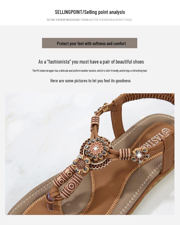 Bohemian Wood Bead Woven Plus Size Flat Women's Sandals for Summer 2025