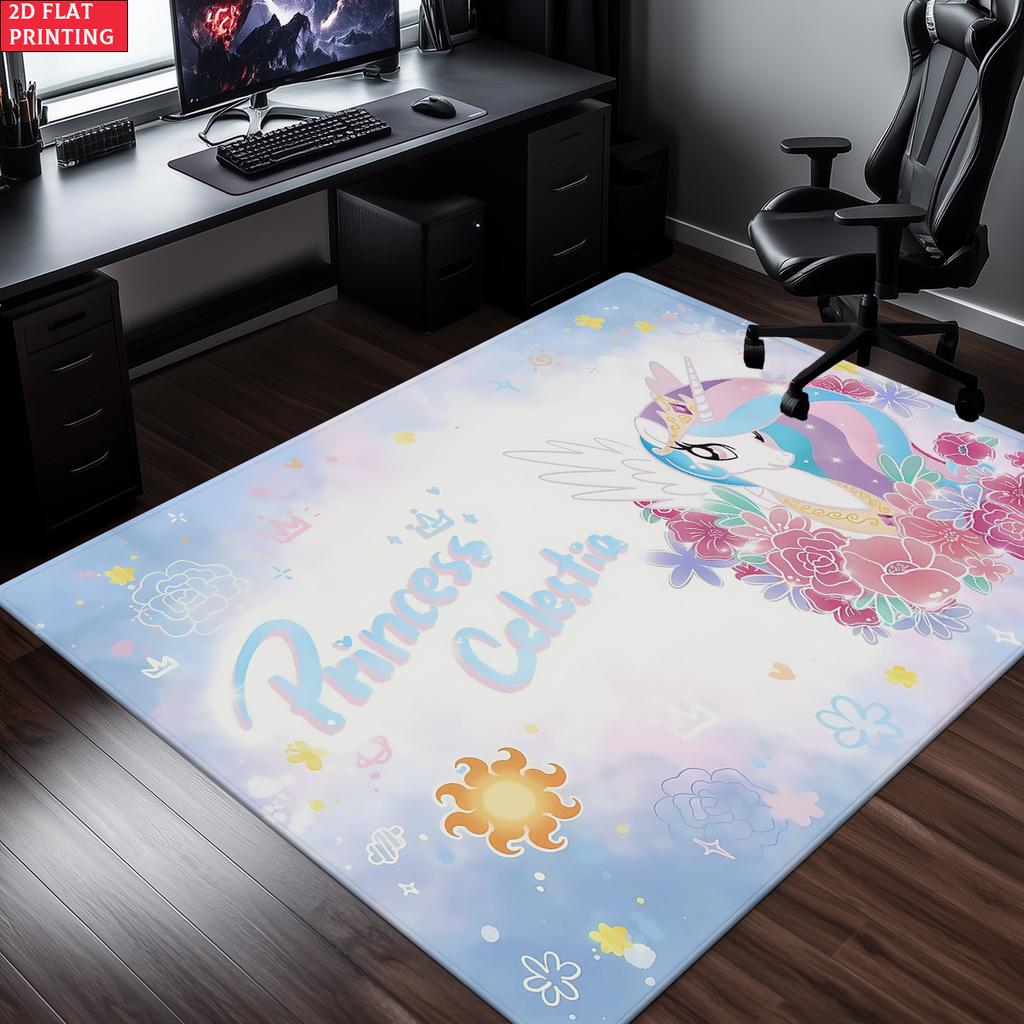 Cute Cartoon Pony Area Rug,Starry Gradient Theme Non-slip Floor Mat,Decorative Carpet for Kids Room Bedroom,Washable Home Gift